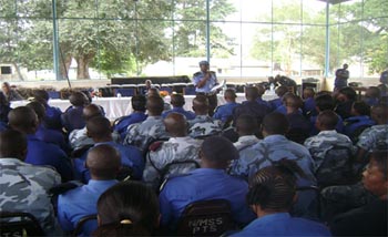 UNPOL  officer with SLP personnel during elections-specific training.